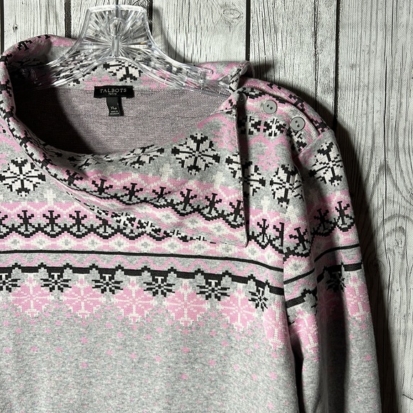 Talbots petite gray snowflake offset neckline sweater size XLP - Picture 2 of 9
